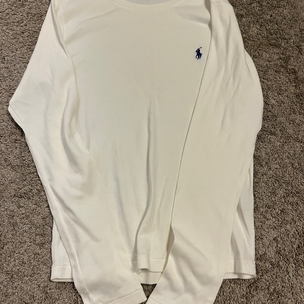 Ralph Lauren Cream Long Sleeve Tee with Blue Logo